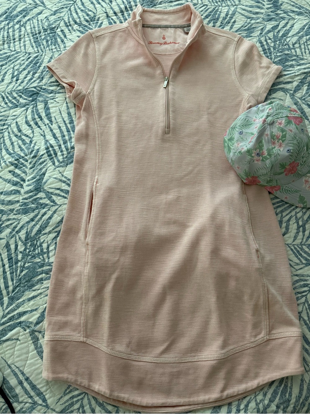 Tommy Bahama Soft Pink Quarter-Zip Short Sleeve Dress